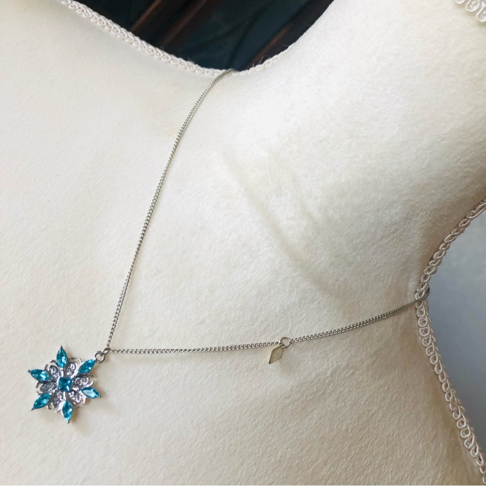 Hand crafted marquis cut blue topaz snowflake on chain necklace